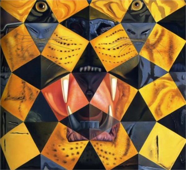 Fifty Abstract Paintings Which as Seen from Two Yards Change into Three Lenins Masquerading as Chinese and as Seen from Six Yards Appear as the Head of a Royal Bengal Tiger, by Dali