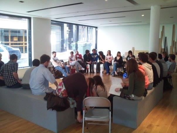 Democracy in action at one of the first Exchange meetings.